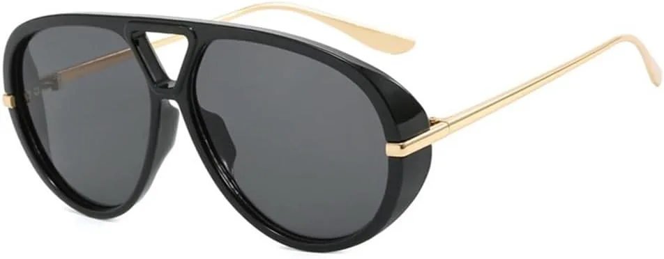 

Круглые солнцезащитные очки для женщин и мужчин в стиле ретро с двойной перемычкой, солнцезащитные очки с защитой от УФ-излучения UV400 HCPIHF, Black Black