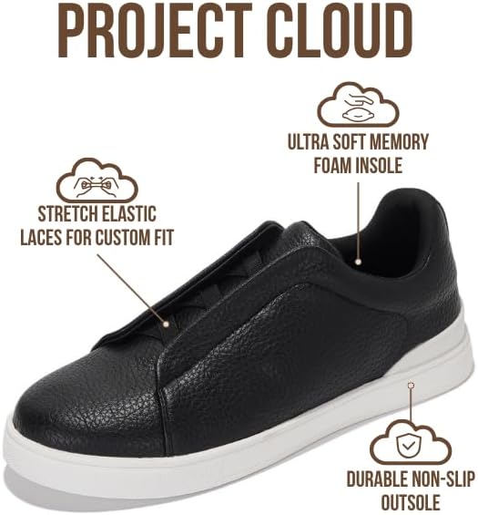 Мужские кроссовки Project Cloud с стелькой из настоящей кожи и памяти формы - легкие и противоскользящие кроссовки для мужчин, повседневные кроссовки без шнурков (Hudson), черный — фото 2