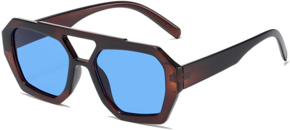 

Ретро солнцезащитные очки с двойной перемычкой для женщин, модные очки с прозрачными линзами Ocean, трендовые солнцезащитные очки Polygon с защитой от УФ-излучения UV400 для мужчин TKKTLLT, Brown Blue