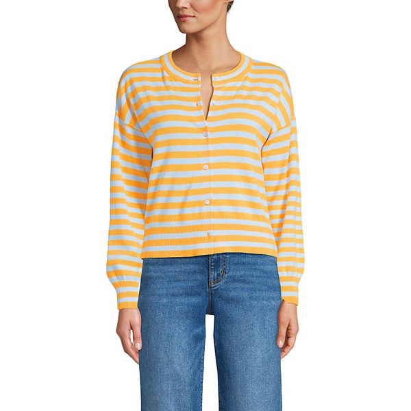 

Женский укороченный кардиган с круглым вырезом Lands' End, Mango Blue Breton