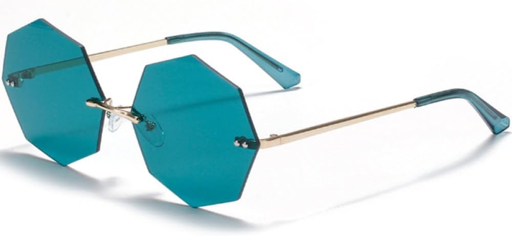 

Солнцезащитные очки Polygon без оправы для мужчин и женщин, модные ретро-очки с металлическим покрытием, защита от УФ-излучения UV400, подарки для вечеринок MTZJH, Gold Green