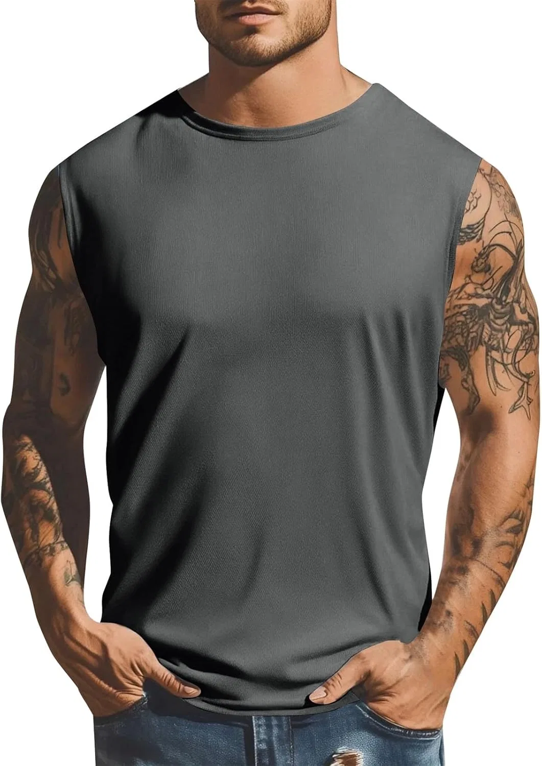 Мужская майка-сетка Ice Silk Athletic Sleeveless, быстросохнущая, Grey
