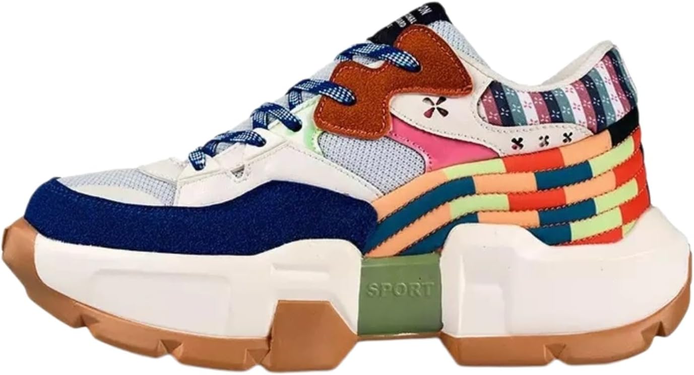 

Мужские кроссовки MACEFIL с цветными блоками, модные платформенные кеды в стиле «папа» с массивной подошвой, дышащие повседневные спортивные кроссовки для ходьбы, белый/синий