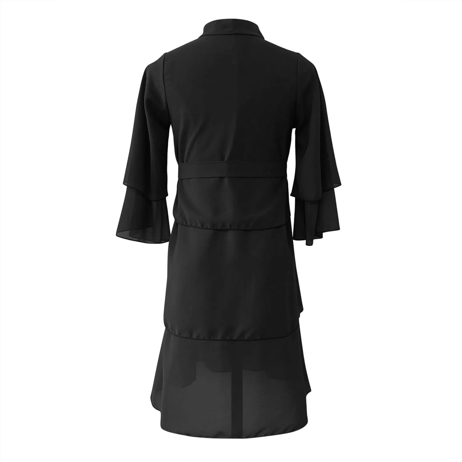 Детское абайя мусульманское платье с хиджабом и шарфом 2PCS шифон слоистый исламский кафтан халат дубайская бурка намазная мантия с поясом Generic, черный — фото 4