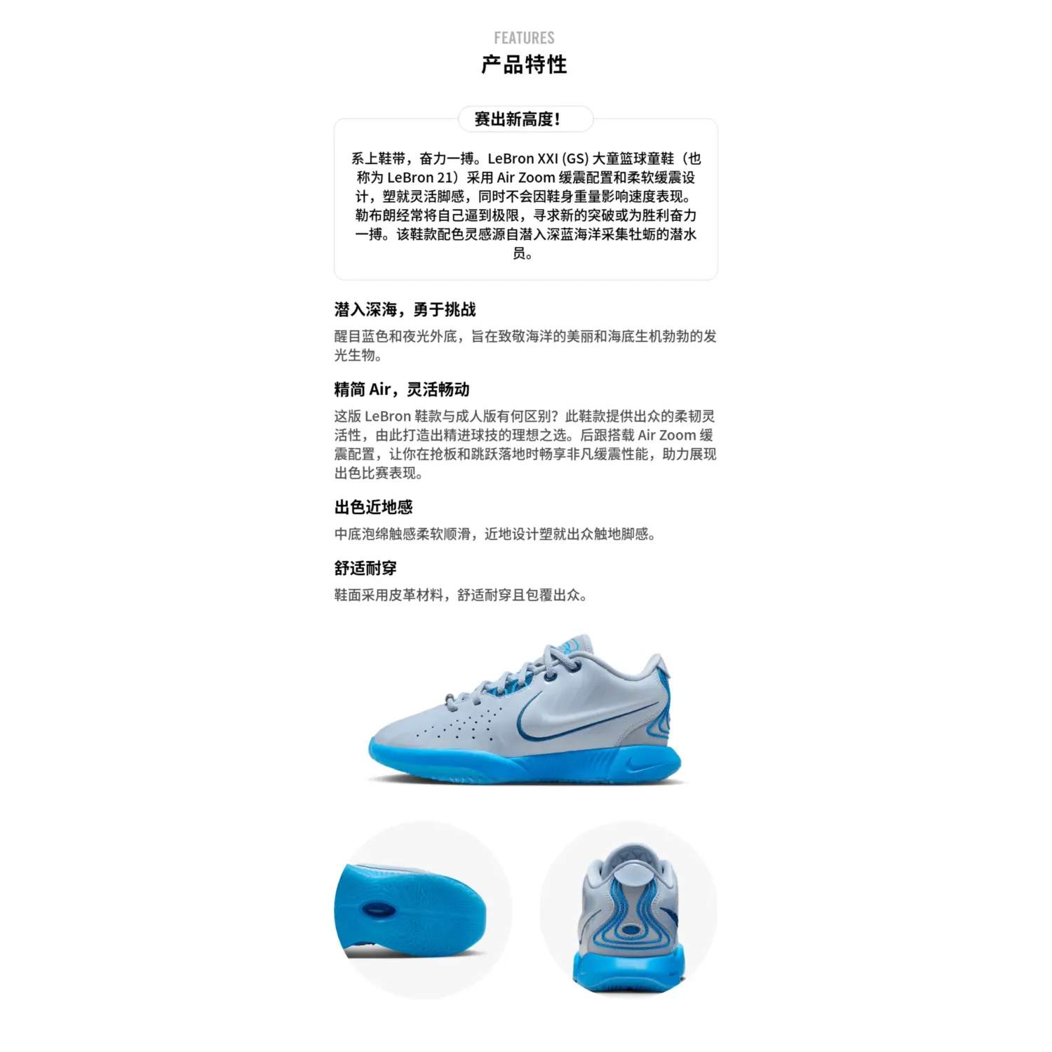 LeBron 21 Blue Diver GS Nike, светло-синий/Hero синий/серыйLimestone синий/Palace синий — фото 3