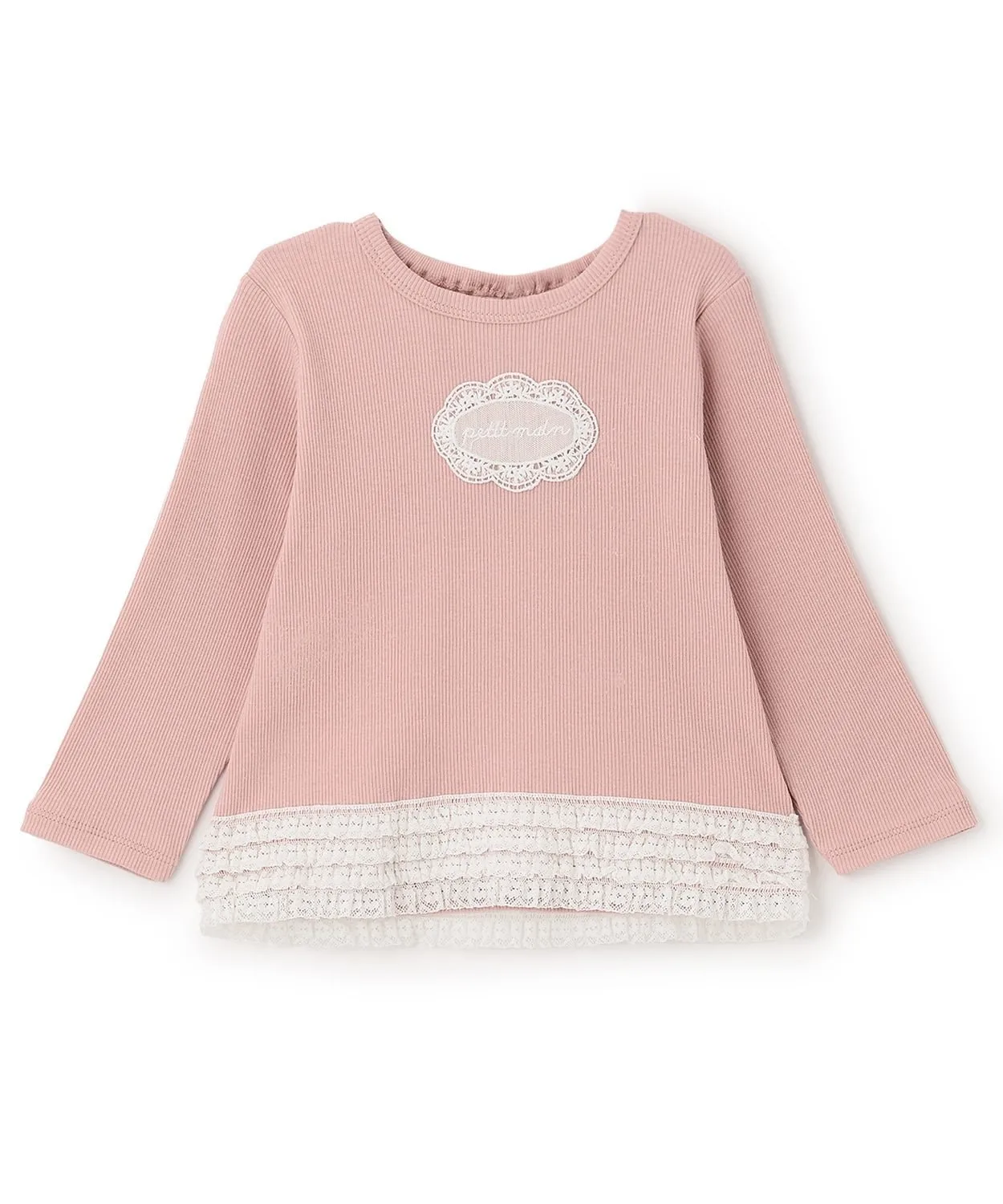 Футболка с длинными рукавами и кружевной оборкой Petit main, Pink