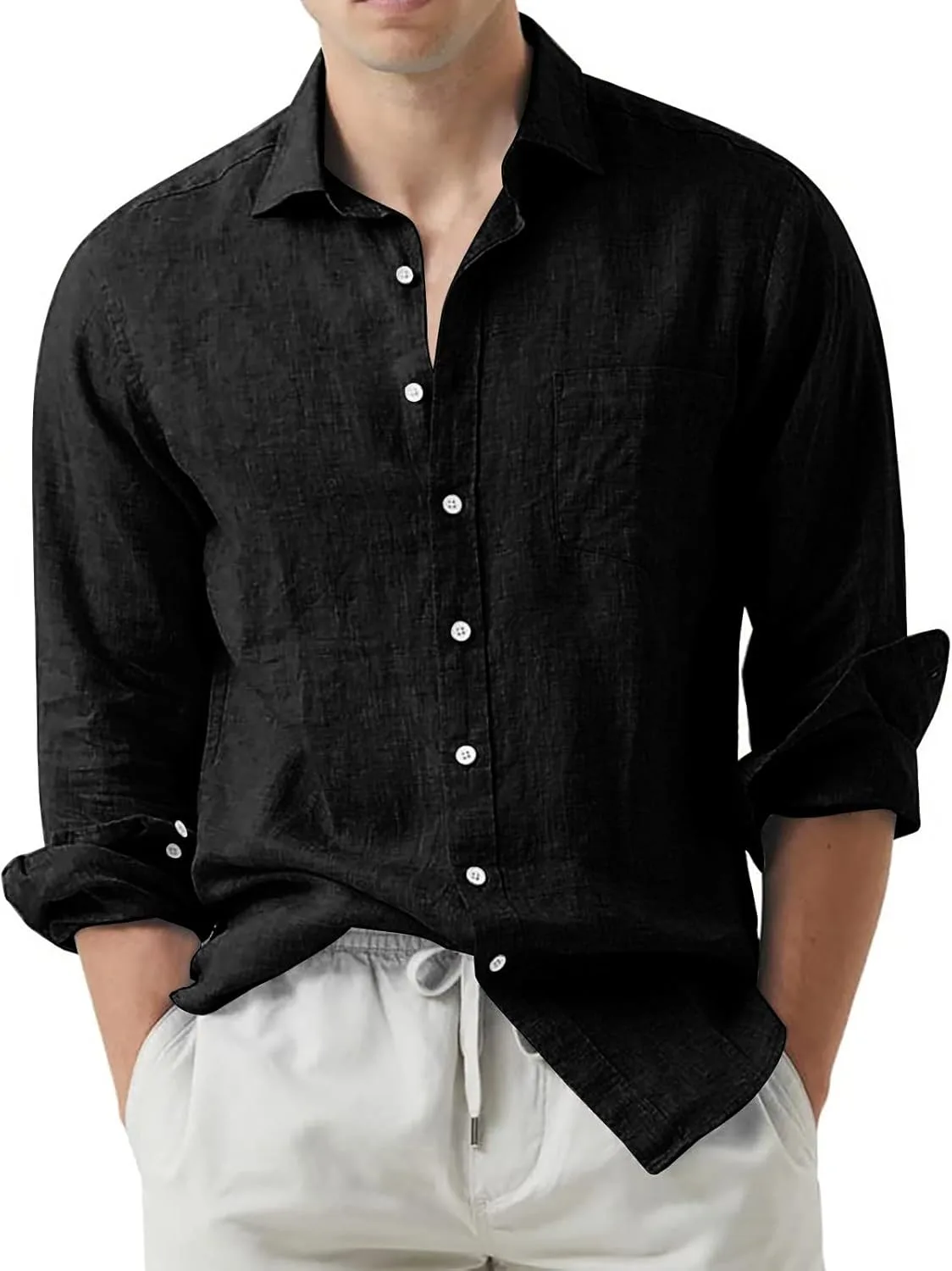 

Льняная рубашка на пуговицах для мужчин, длинный рукав, не мнется Likthione