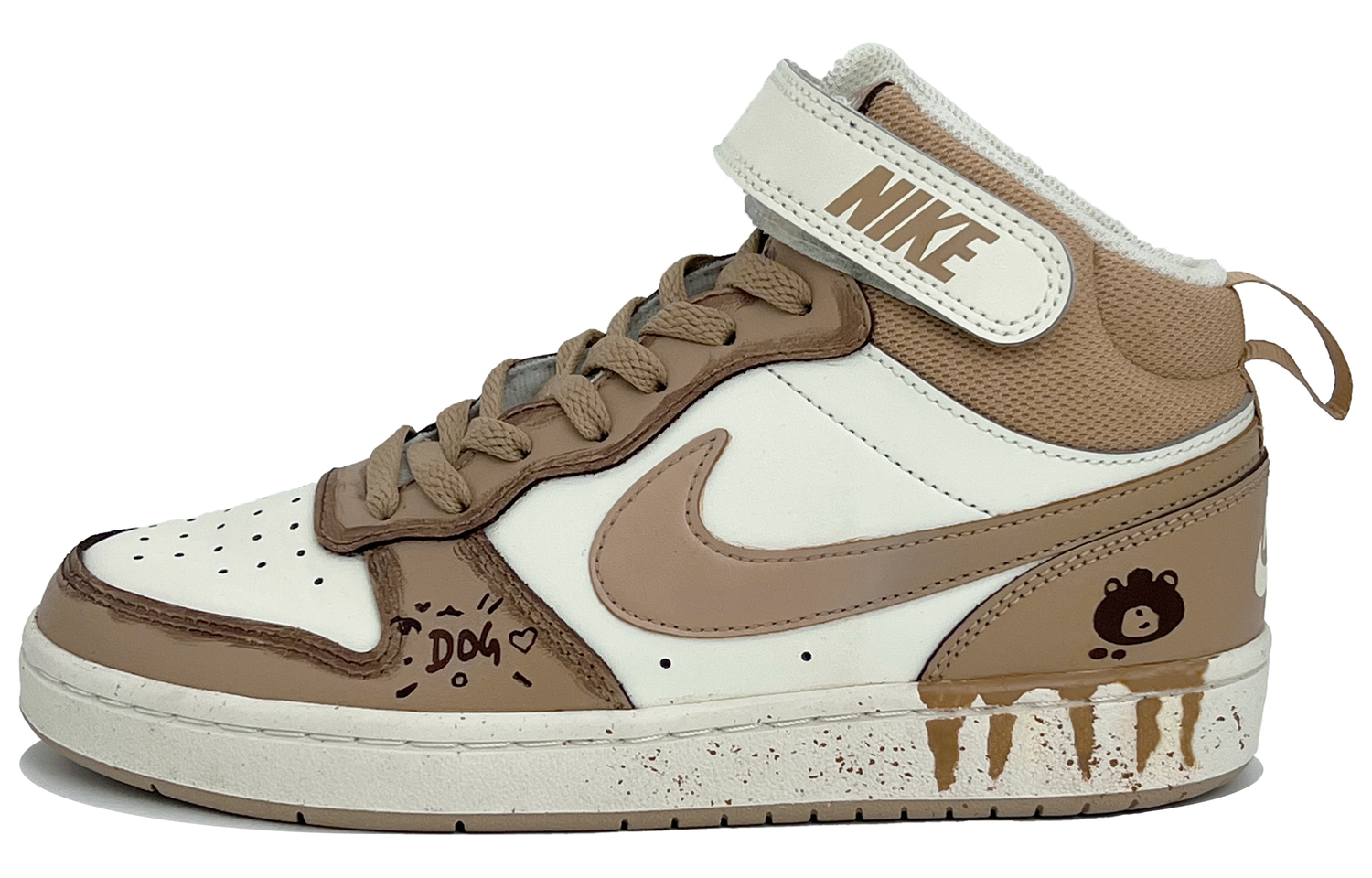 Nike Court Borough 2 Brown Bear Milk Coffee Synthetic Leather Mid top Kids' Skateboarding Shoes Unisex — фото 3