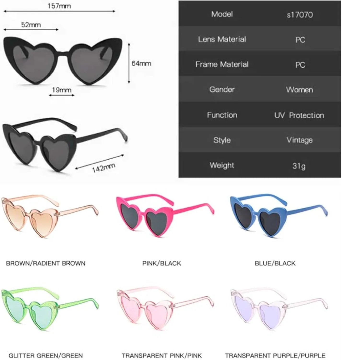 

Модные солнцезащитные очки «кошачий глаз» в форме сердца, стильные, для большого лица, визуально стройнят, конфетного цвета, женские TVTBBVV, Glitter Red