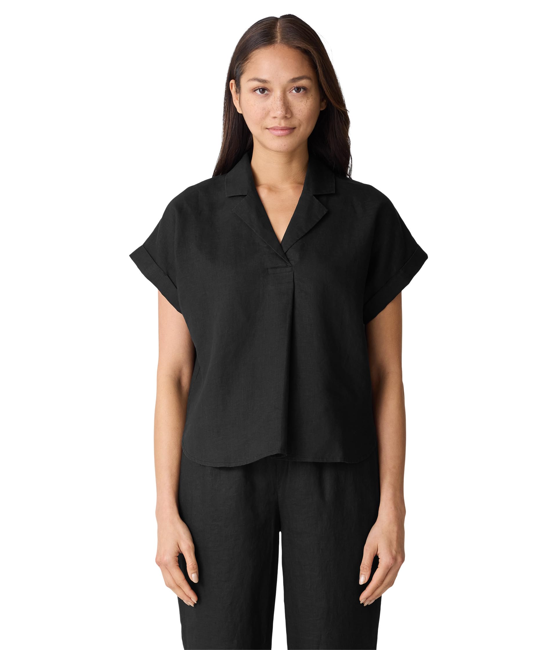 

Топ Eileen Fisher Notch Collar Top, черный