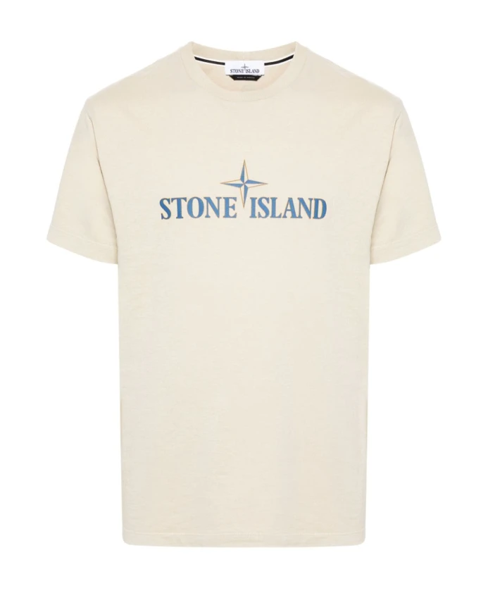 

Футболка из джерси с круглым вырезом и логотипом Stone Island, бежевый