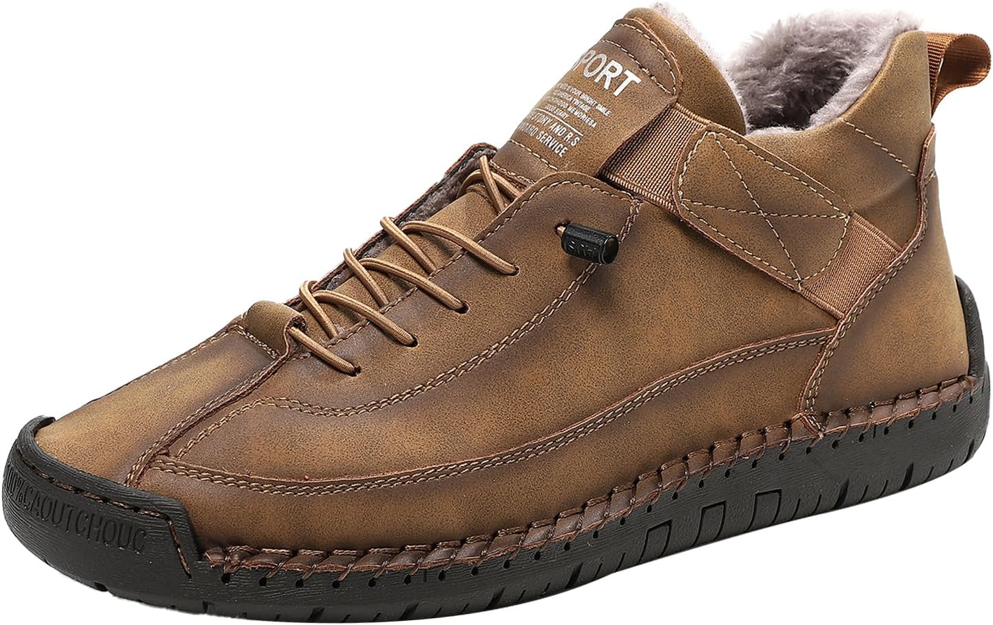 

Мужские зимние повседневные туфли, удобные теплые кожаные водонепроницаемые кроссовки с ручной строчкой, противоскользящие, плоские, для путешествий, походов и снега Hneowgn, коричневый