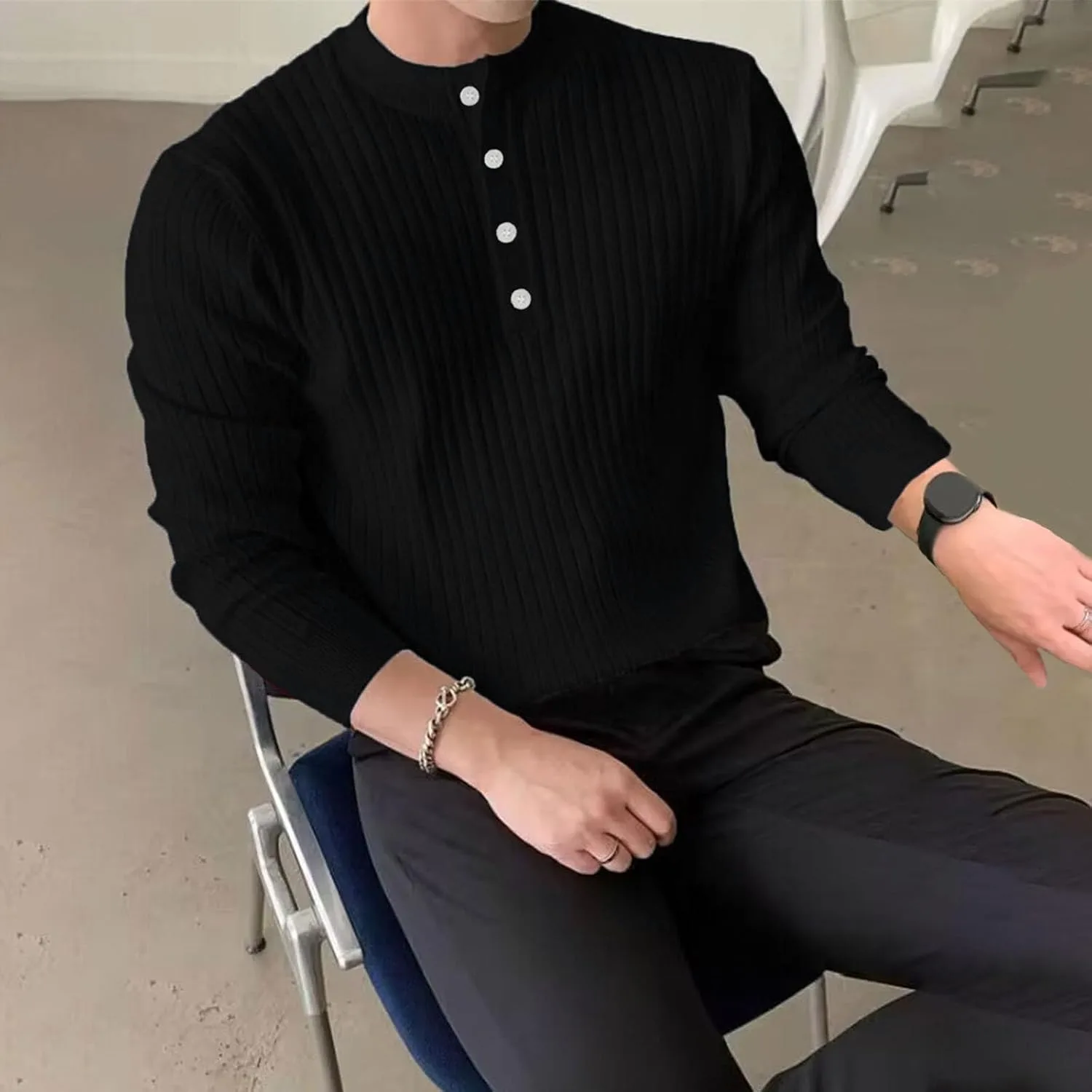 Толстовка-пуловер для мужчин с длинным рукавом и застежкой, Casual, Slim Fit, легкая, для зимы и осени — фото 2