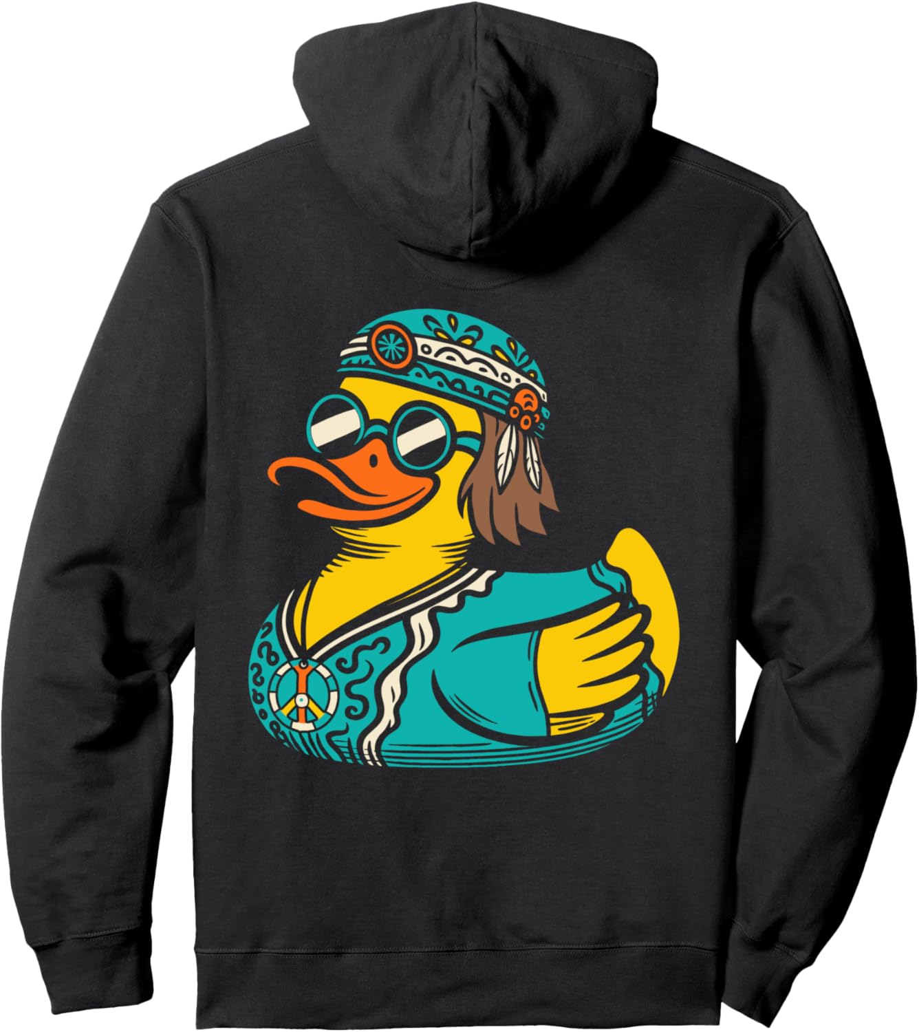 

Худи с изображением хиппи, резиновой уточки, символа любви, богемного утенка и духа свободы Spiritual Duck Counterculture Rubber Ducky, черный