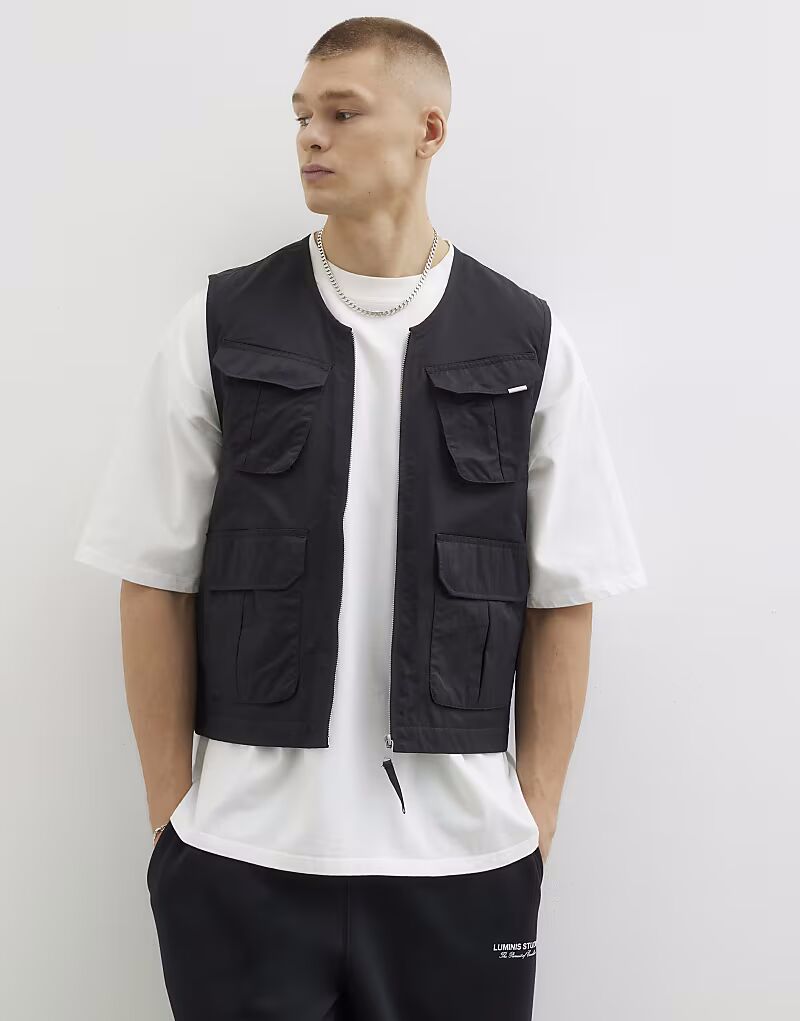 

Жилет River Island Multi-utility с карманами черного цвета