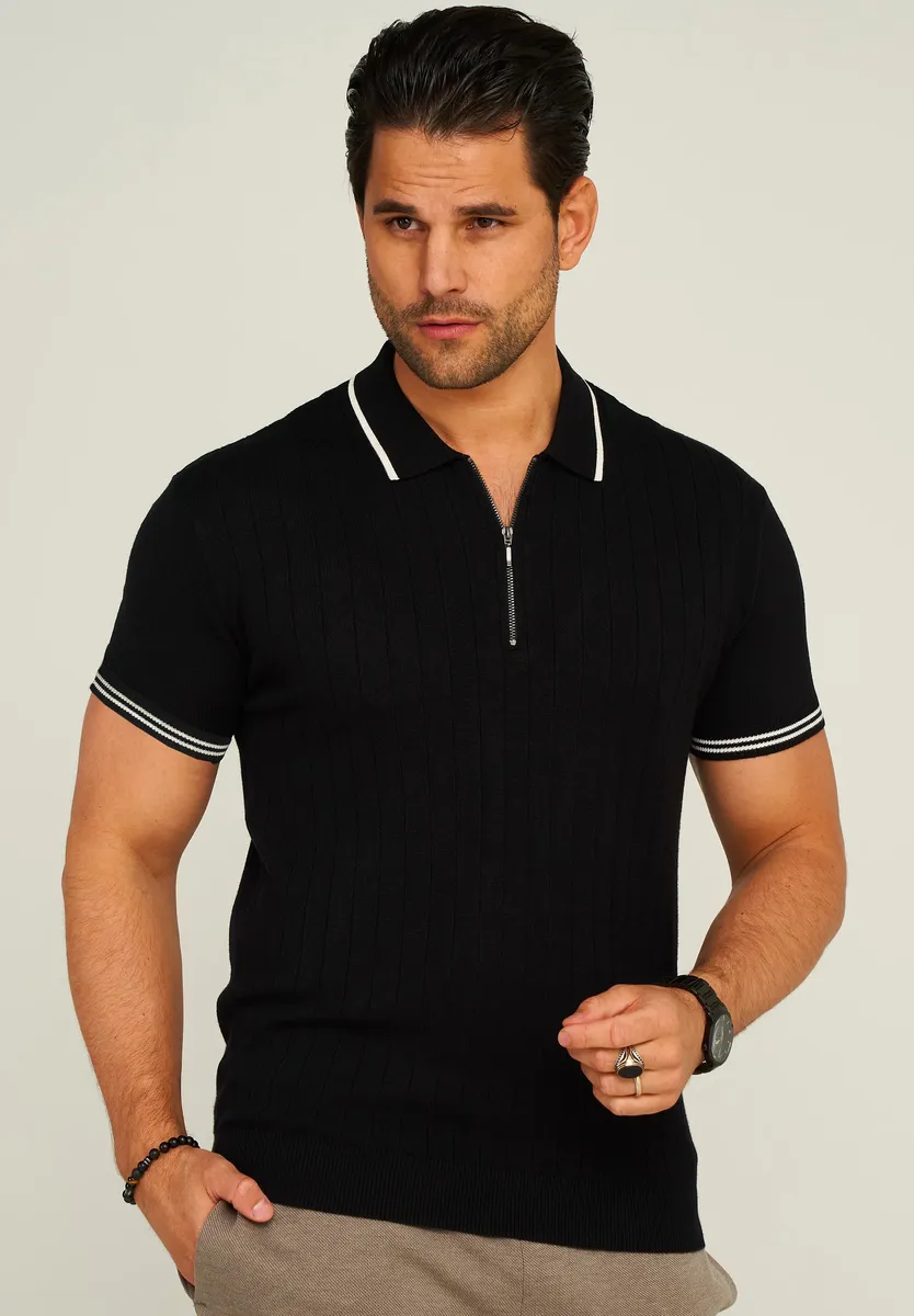 

Рубашка-поло behype "ZIP KNIT-POLO", на молнии, черный