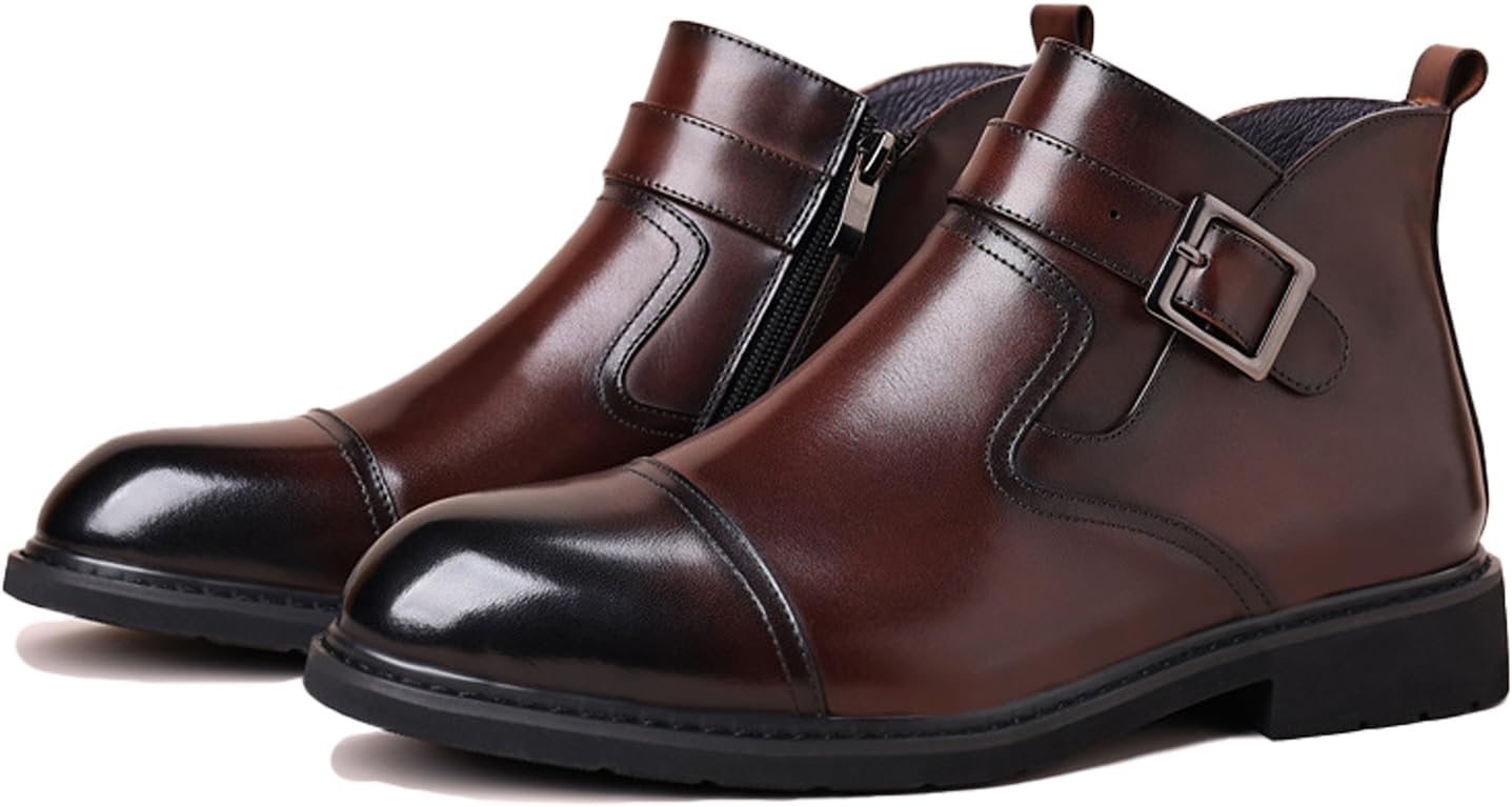 

Мужские ботинки-челси с пряжкой-монахом из натуральной кожи, невысокий каблук, боковая молния, мягкие, нескользящие, для делового, рабочего и вечернего ношения Nejkg, коричневый