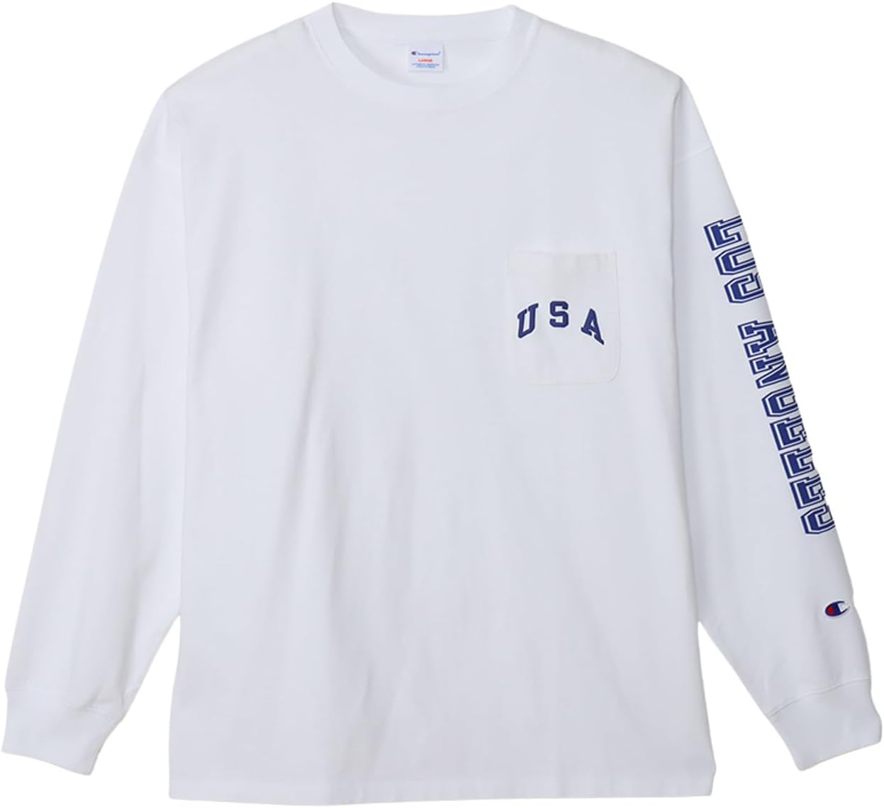 

Мужская повседневная футболка Champion с длинным рукавом, круглый вырез, 100% хлопок, графический принт, карман, C3-Z407, белый