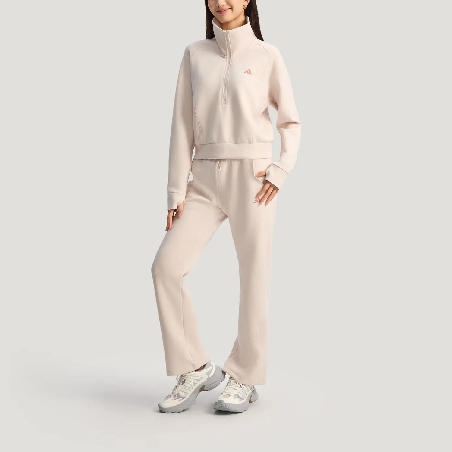 Adidas Женская толстовка, светло-фиолетово-розовые, с воротником-стойкой, средней толщины — фото 4