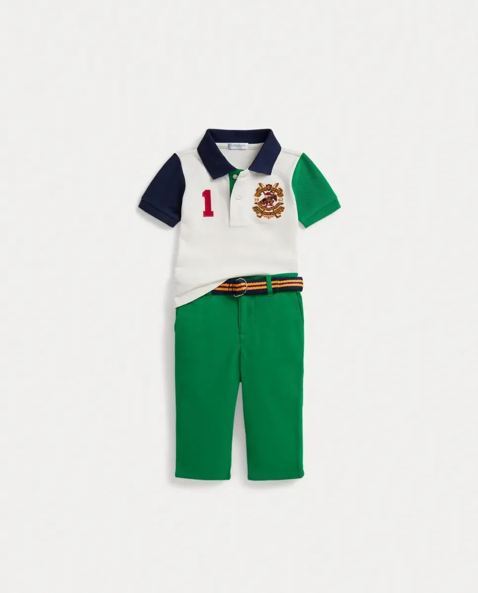 Набор для мальчика: поло и саржевые штаны Polo Ralph Lauren, белый / зеленый