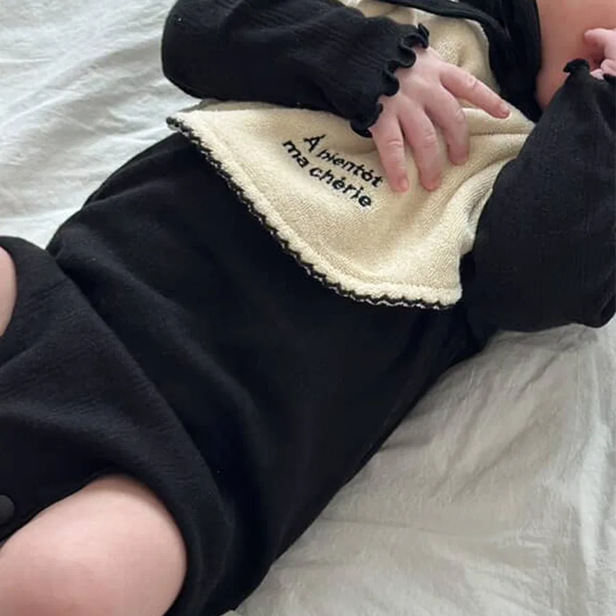 Детский боди с длинным рукавом "Eyelet" чёрный от Abientot Ma Cherie — фото 2