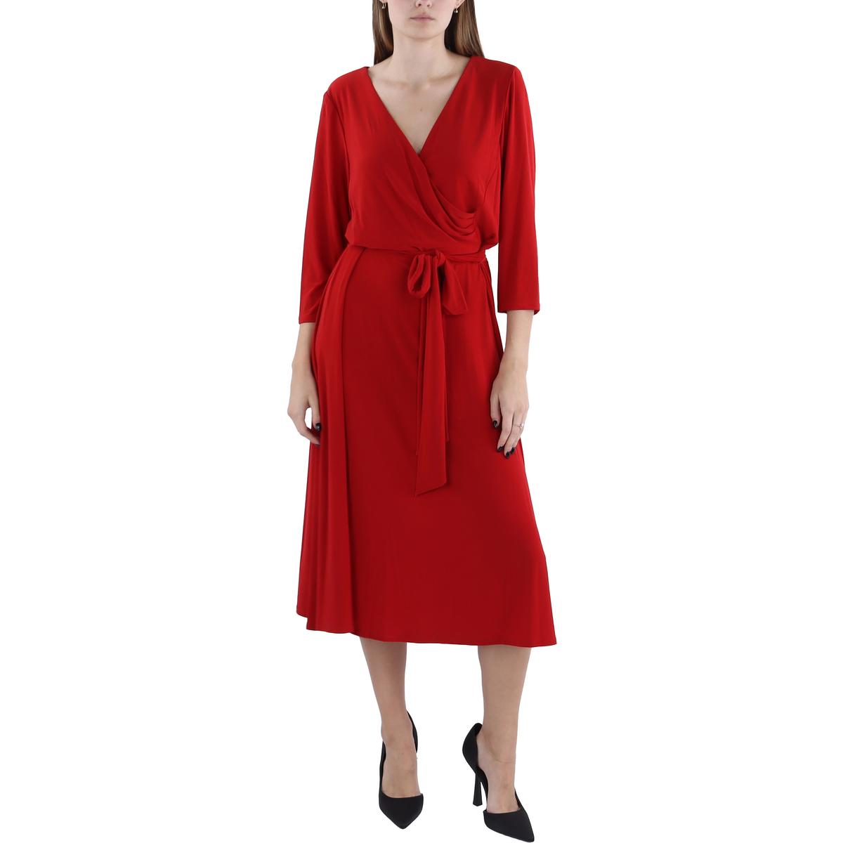 

Женское платье-миди с рукавами 3/4 Lauren Ralph Lauren, цвет martin red