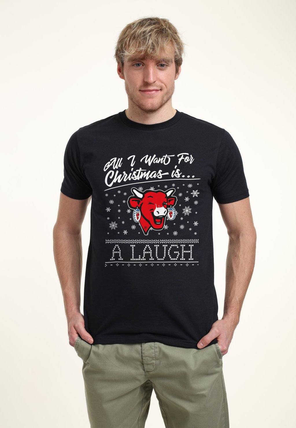 

Футболка с принтом THE LAUGHING COW CHRISTMAS ALL I WANT FOR XMAS IS A LAUGH Henry Tiger, темно-синий