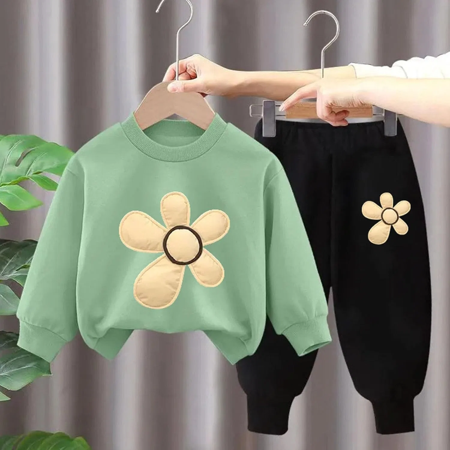 Детский спортивный костюм с цветочным принтом, 2 предмета, W-24 Lime Green Boy Girl — фото 2