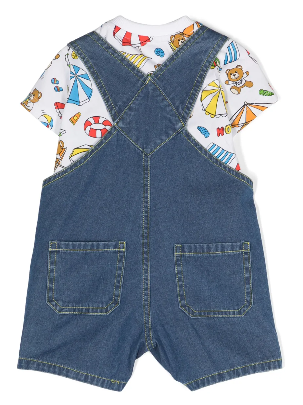 Комплект из джинсового комбинезона и топа Moschino Kids, синий — фото 2