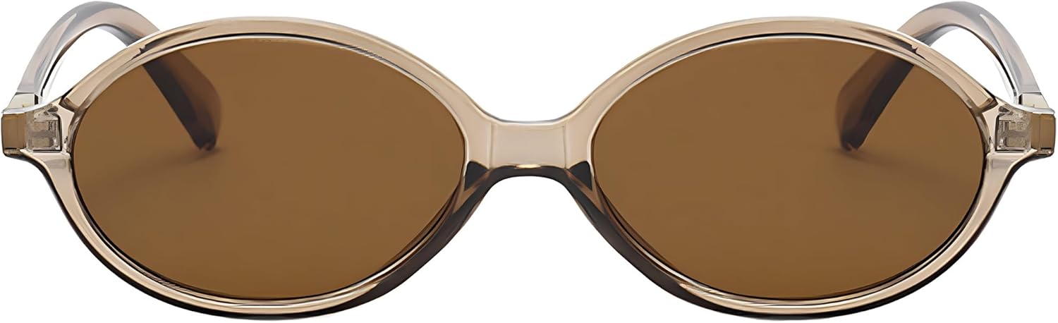 

Ретро овальные солнцезащитные очки для женщин и мужчин, винтажные солнцезащитные очки 90-х, модные дизайнерские солнцезащитные очки Teumire, A08 Transparent Brown/Brown