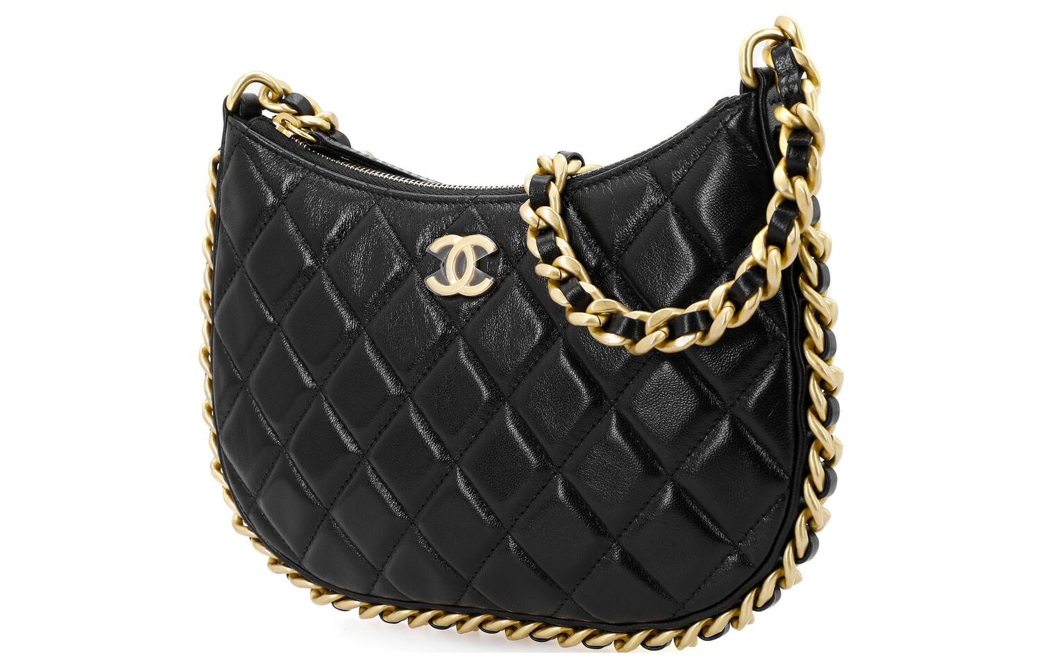 Chanel Сумка-хобо из овечьей кожи, наплечная сумка, дамская сумочка Trumpets, женская, черная — фото 2