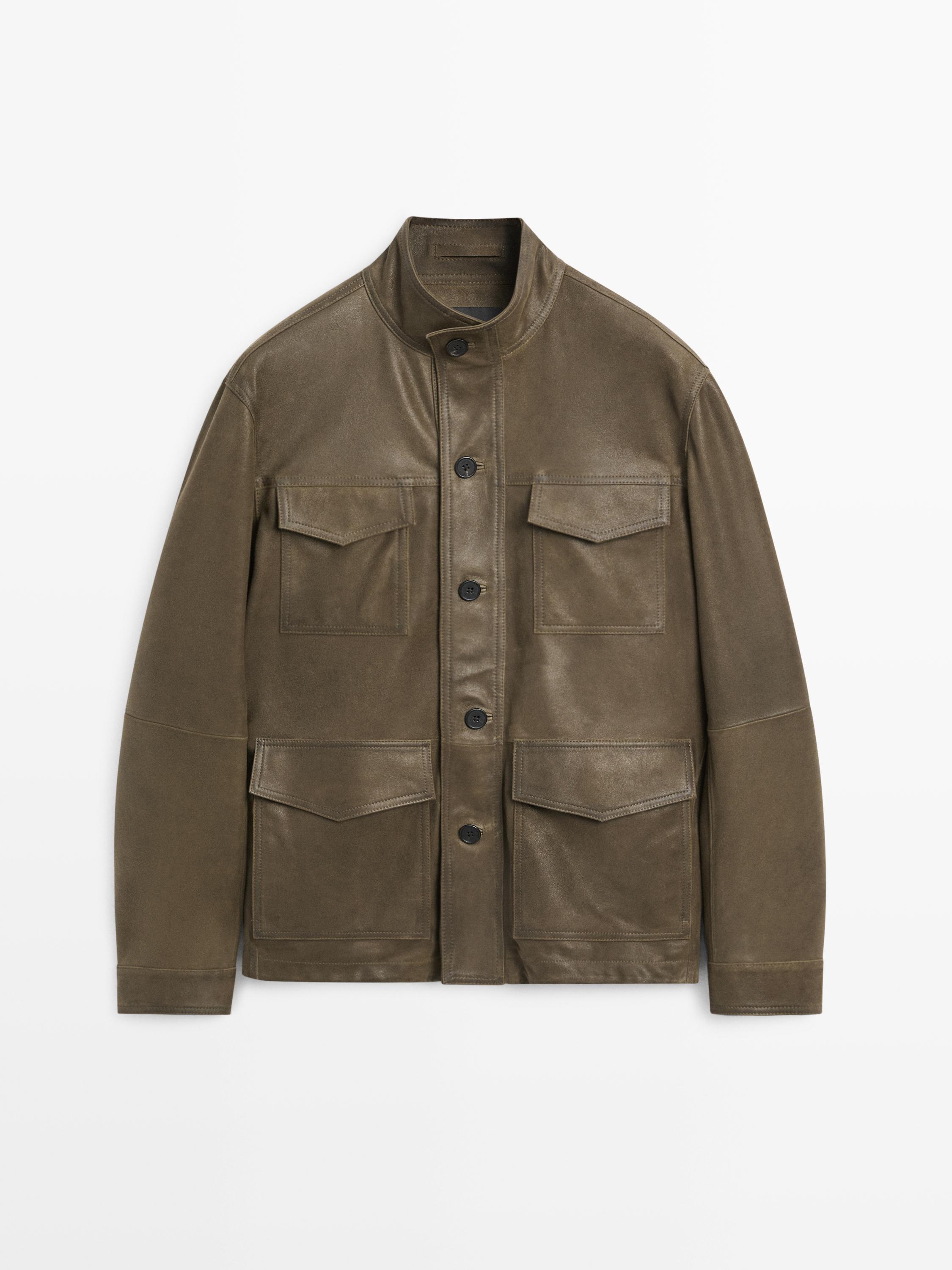 Куртка из козьей кожи с эффектом состаривания Massimo Dutti, khaki — фото 2
