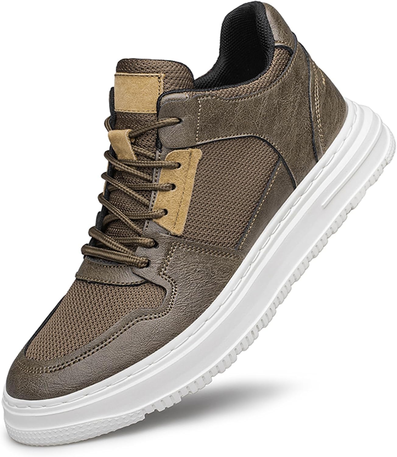 

Мужские кожаные туфли с эффектом увеличения роста - прибавка 6 см, сочетание кожи и ткани, замшевые акценты, дышащие, стильные повседневные классические туфли для повседневной носки, работы и официальных мероприятий Fliozy, хаки