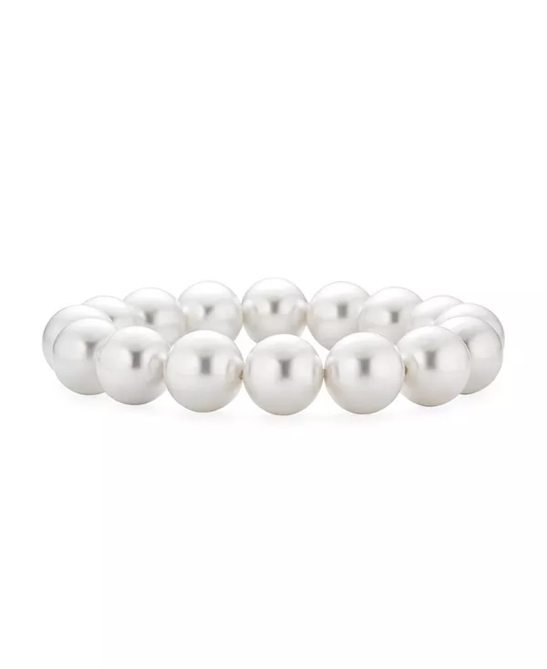 

Простой модный браслет из бусин с имитацией жемчуга, большой, 12 мм Bling Jewelry, white