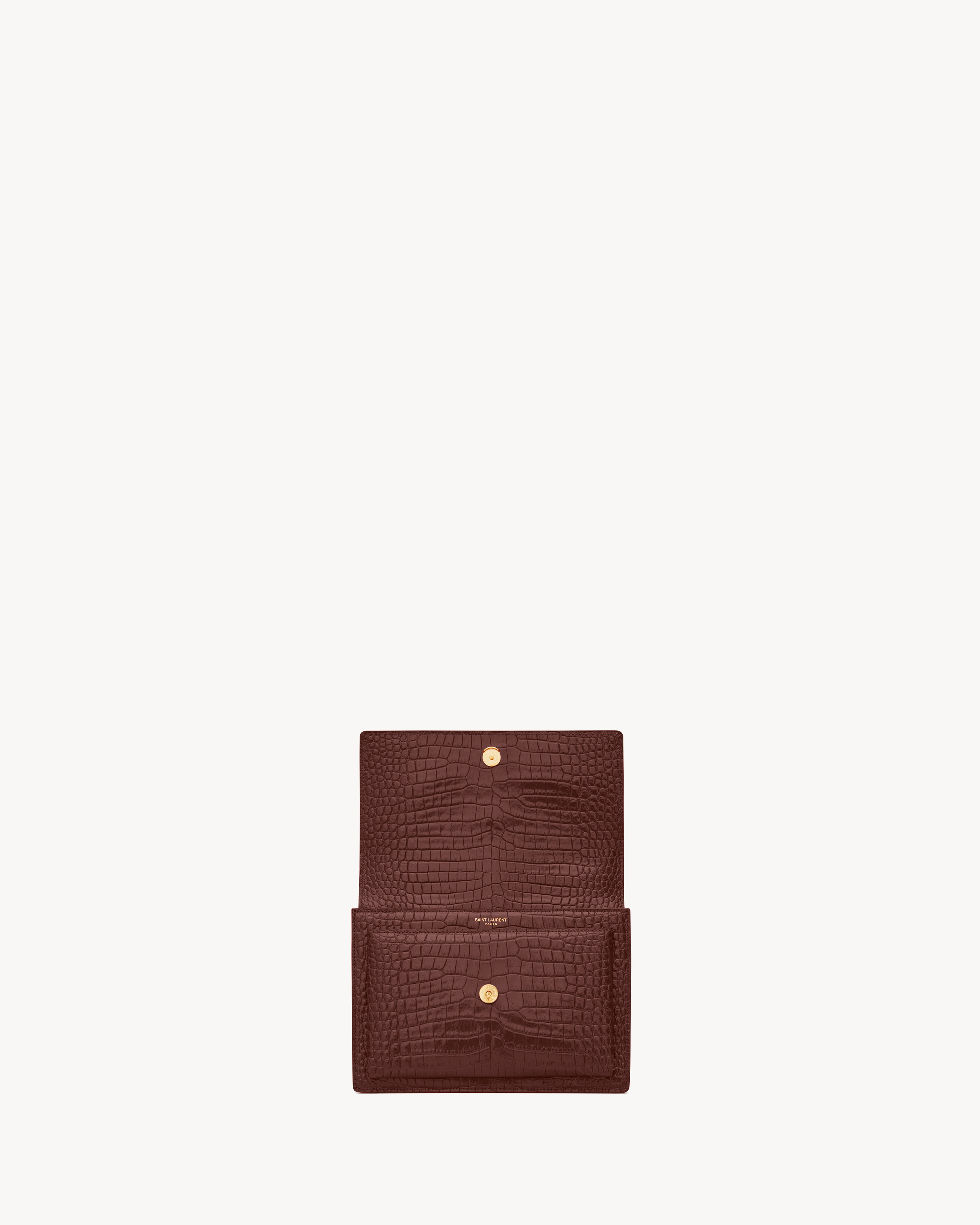 Сумка Sunset Medium из кожи с тиснением под крокодила Saint Laurent, бордо — фото 4