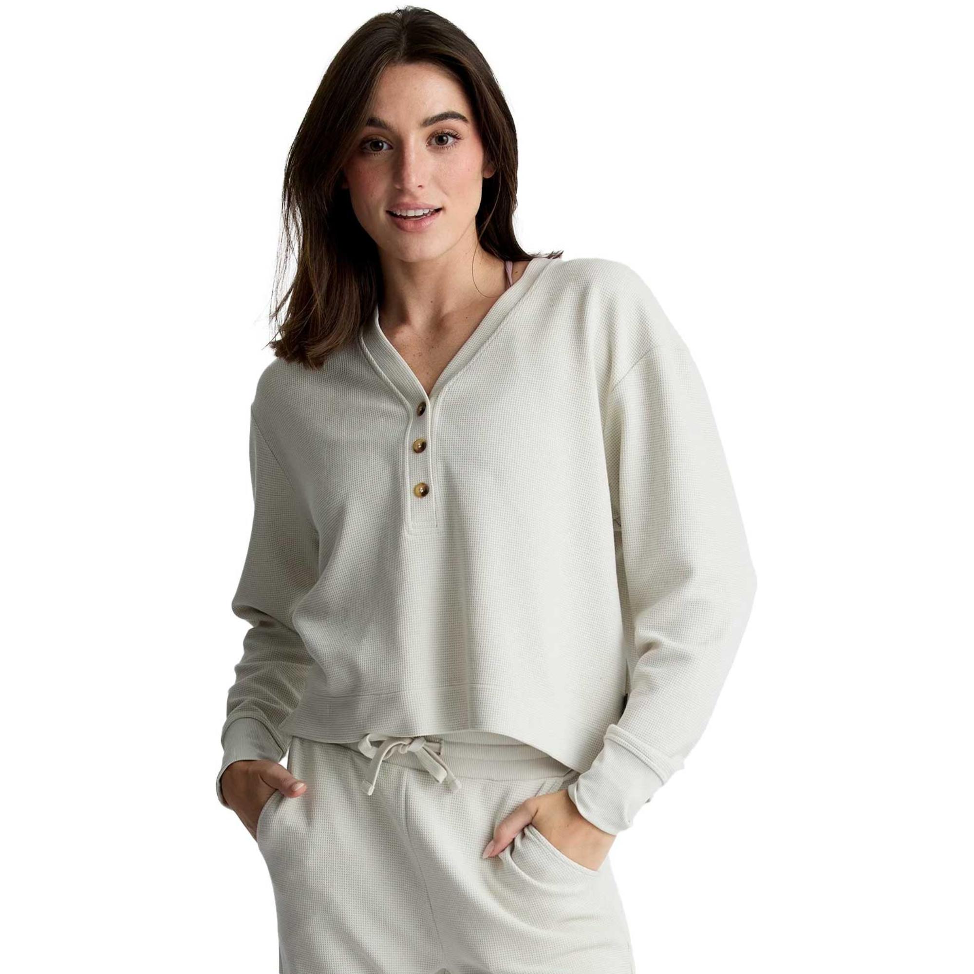 

Женская футболка-поло с длинными рукавами и вафельной текстурой. Free Fly, Birch