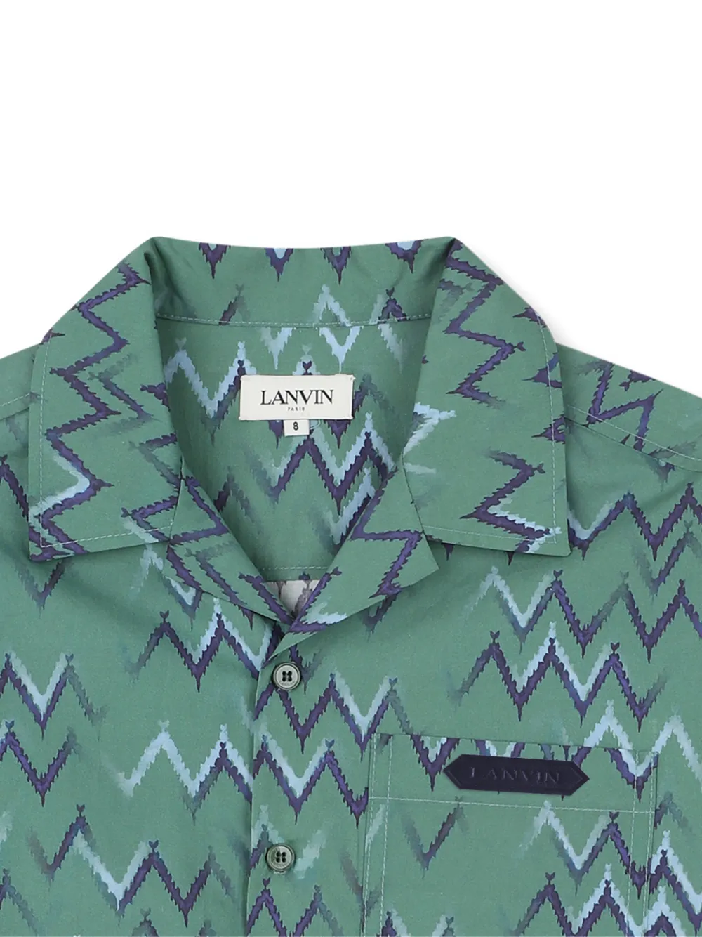 Рубашка с карманом в зигзагообразный узор Lanvin Enfant, зеленый — фото 3