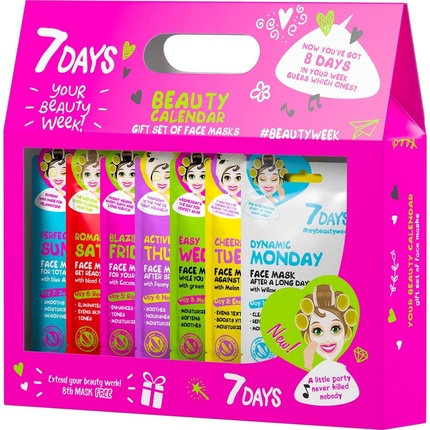 

Подарочный набор 7DAYS Pamper для женщин. Маски для лица с коллагеном, маслом ши, маслом жожоба и гиалуроновой кислотой. 8 шт. x 33 г. 7 Days
