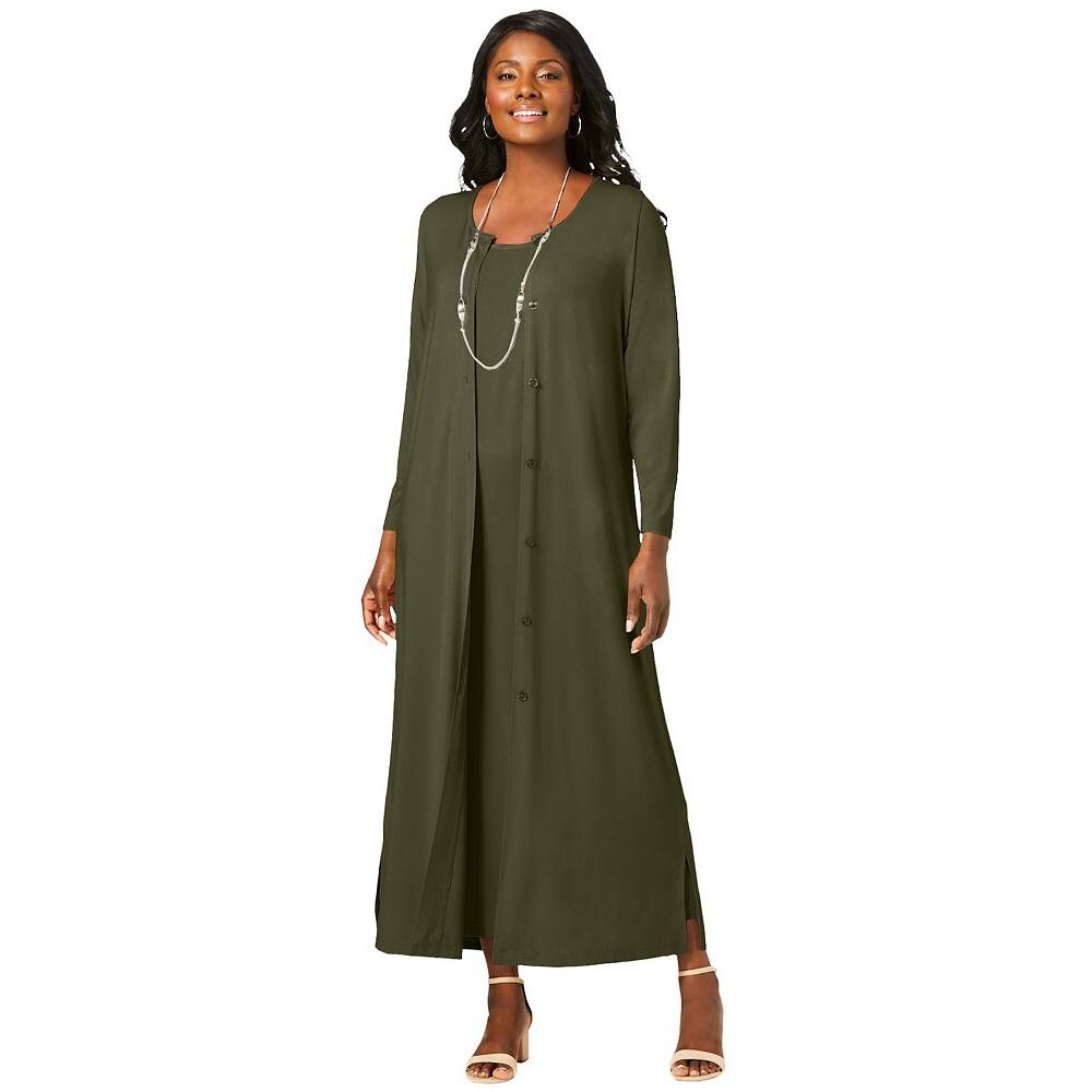 

Женский комплект из 2 предметов эластичного трикотажа Jessica London размера плюс, цвет Dark Olive Green