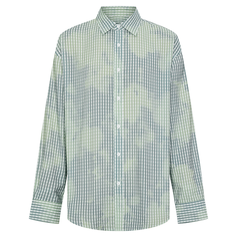 

URppp Рубашка мужская зеленая с принтом на лацкане тонкая