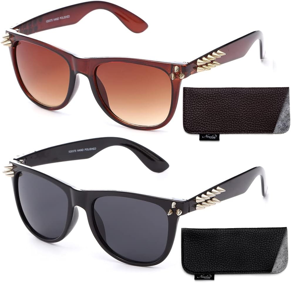 

Панк-солнцезащитные очки с шипами. Модные солнцезащитные очки с шипами. Панк-дизайн с шипами. Солнцезащитные очки с шипами и заклепками Newbee Fashion Sunglasses, 2 Pack - Black & Brown