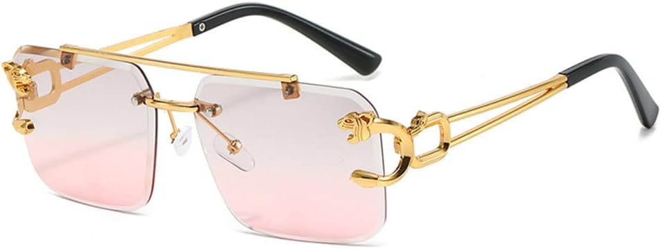 

Ретро металлические солнцезащитные очки для мужчин, без оправы, с прозрачными линзами с градиентом цвета «океан», защита от УФ-излучения UV400, женские солнцезащитные очки JRSMLF, Grey Pink Gradient