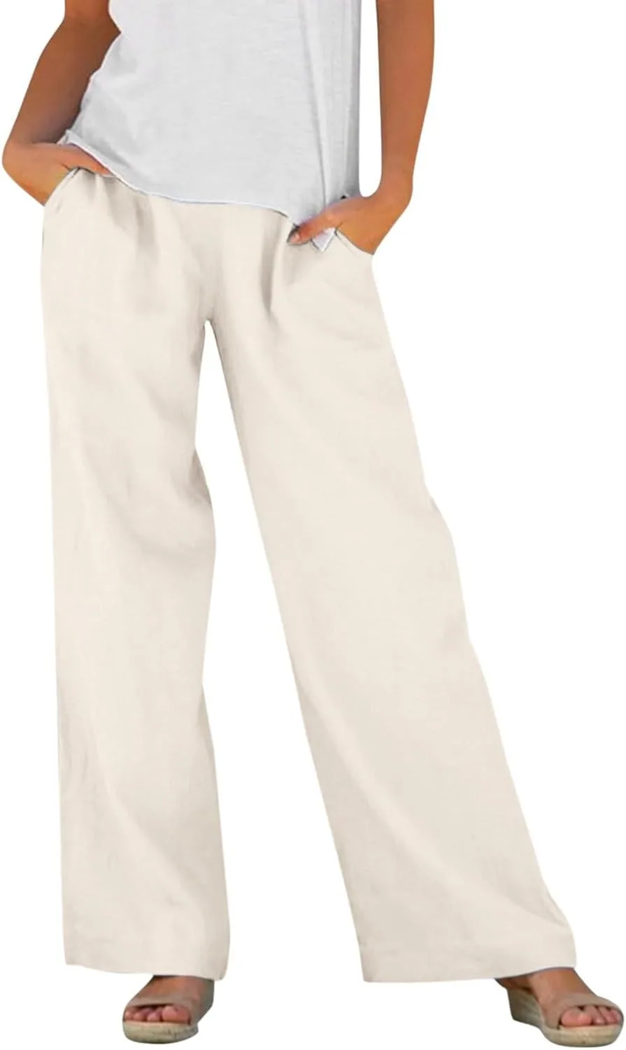 

Льняные брюки женские с высокой талией и эластичным поясом RODYETQQ