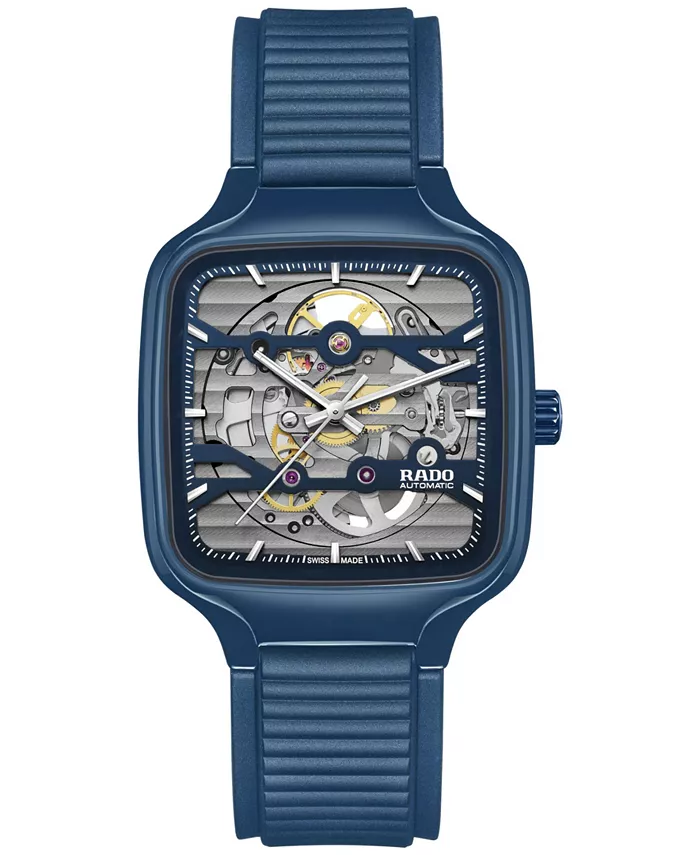 

Унисекс-часы Swiss Automatic True Square Open Heart с синим ремешком из резины, 38 мм Rado