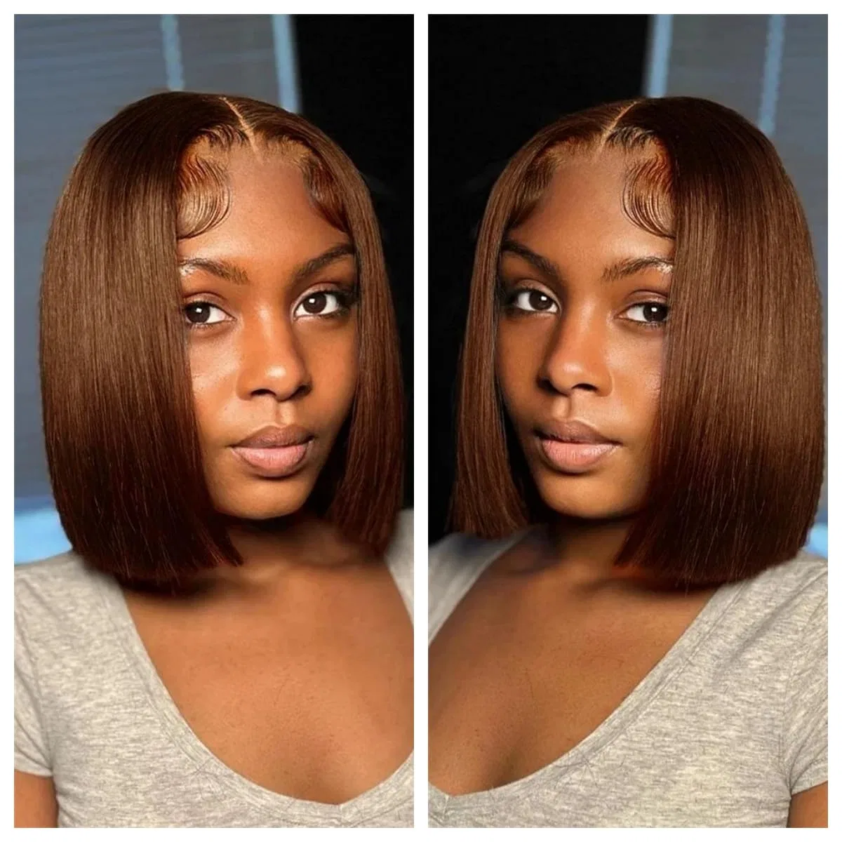 Женский парик «4x4 Lace Frontal» из натуральных волос Feibin, 4X4 Lace Bob Chocolate Brown#