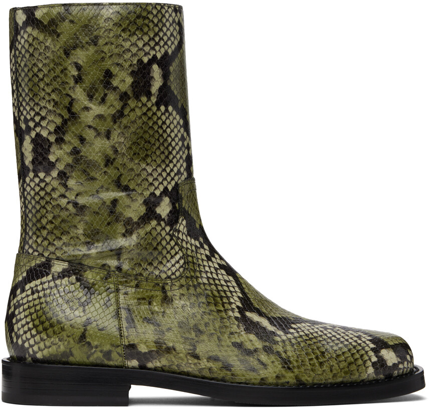 

Сапоги из кожи с тиснением под змею Dries Van Noten, Green
