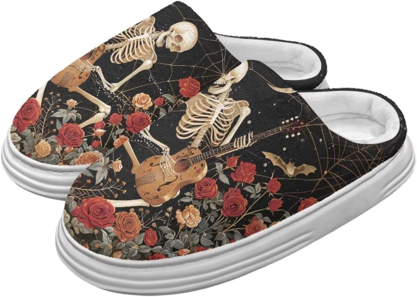 

Домашние тапочки Chririnla для женщин и мужчин с эффектом памяти, толстая EVA подошва, мягкие, без застежки, противоскользящие, уютные, для дома и улицы, Spooky Guitar Skeleton