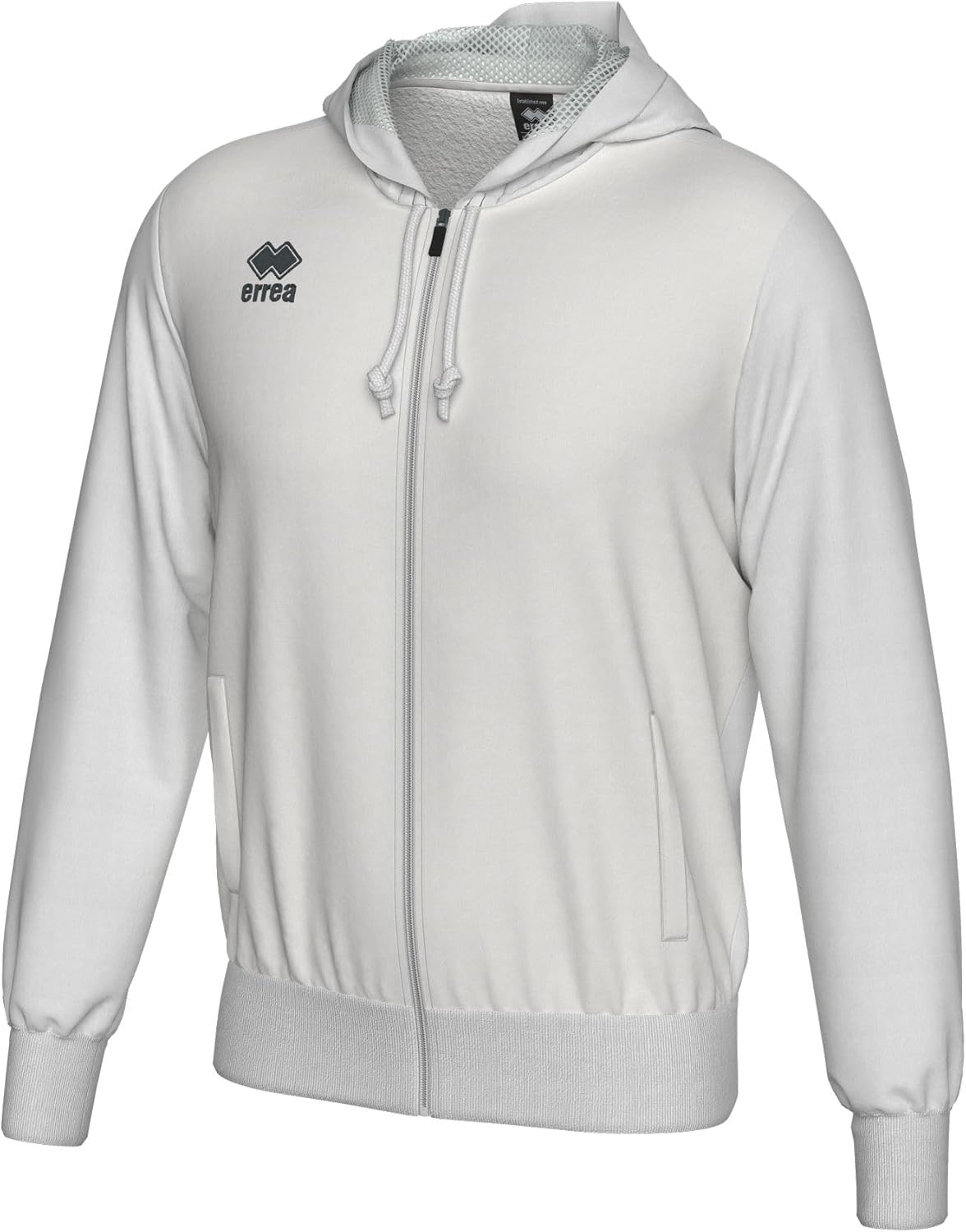 

Худи ERREA на молнии, унисекс JACOB, капюшон на сетчатой подкладке, карман-кенгуру, ребристые рукава, ребристый низ, белый
