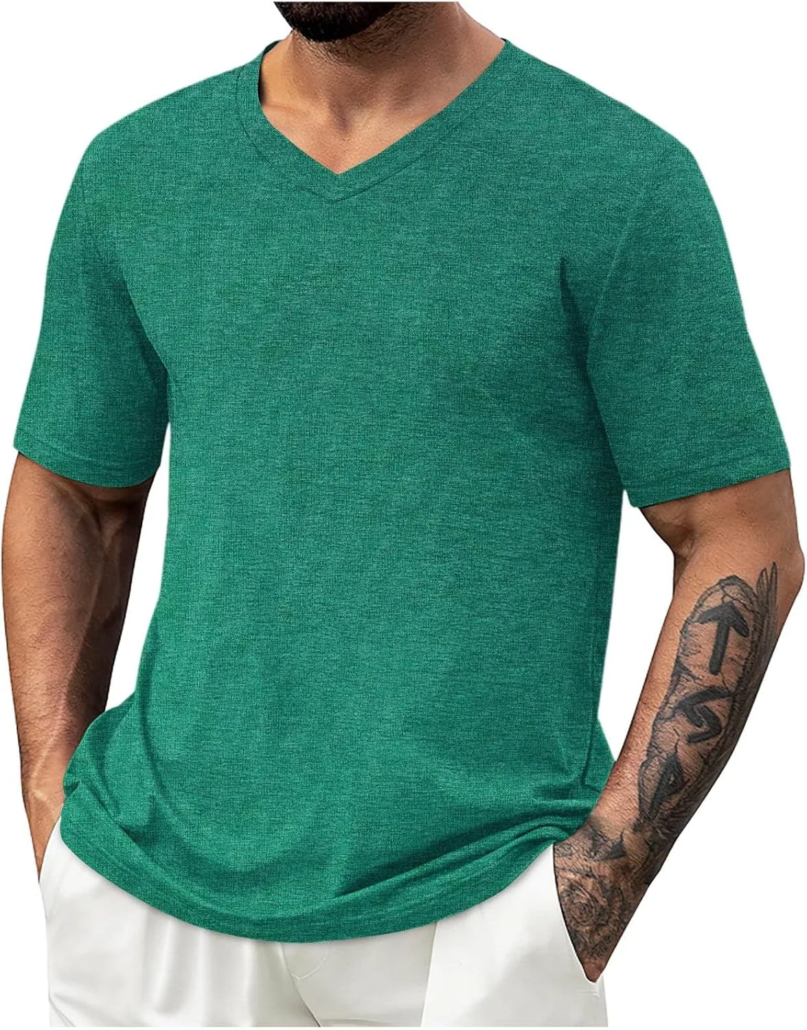 

Мужская футболка V-образного выреза, короткий рукав, однотонная