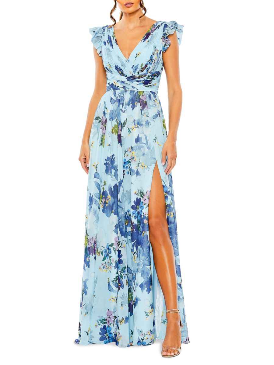 

Платье с цветочным разрезом Mac Duggal, синий мульти